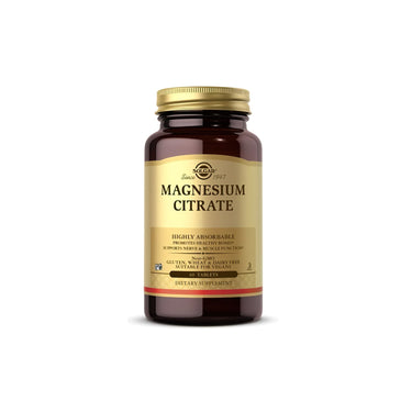 A bottle of Solgar Magnesium Citrate 420 mg 60 tablets on a white background.